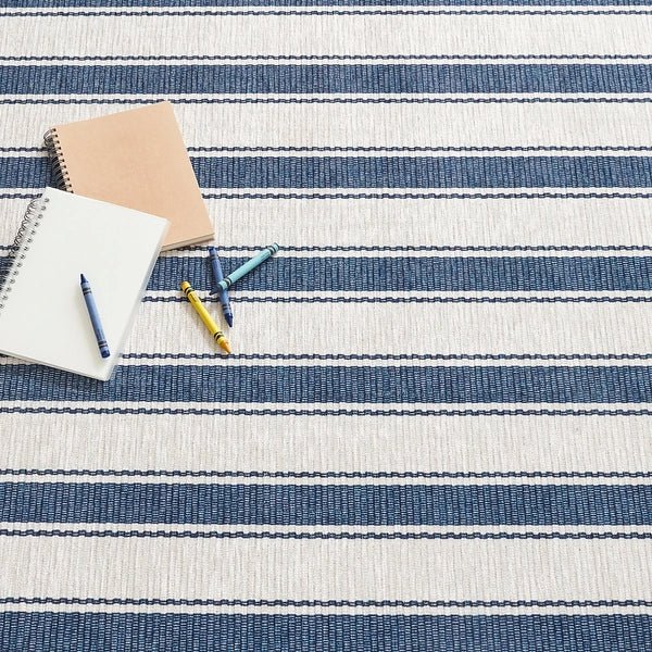 Blue Awning Stripe Machine Washable Rug - A Cottage in the City