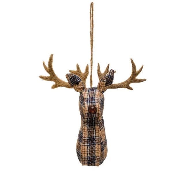 Blue Plaid Deer Bust Ornament - A Cottage in the City