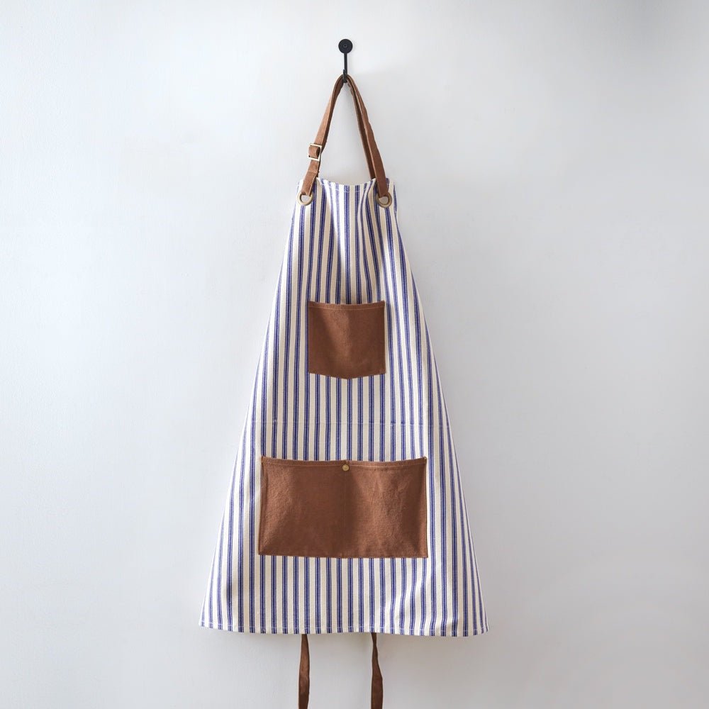 Blue Striped Canvas & Leather Utility Apron - A Cottage in the City