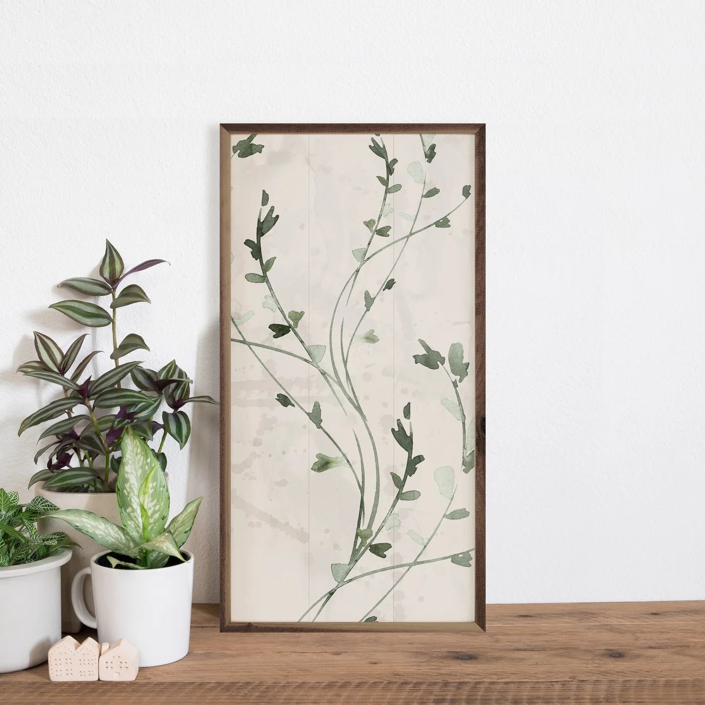 Botanical Panel 3 Thin Vines By Nina Blue Wood Framed Print - A Cottage in the City