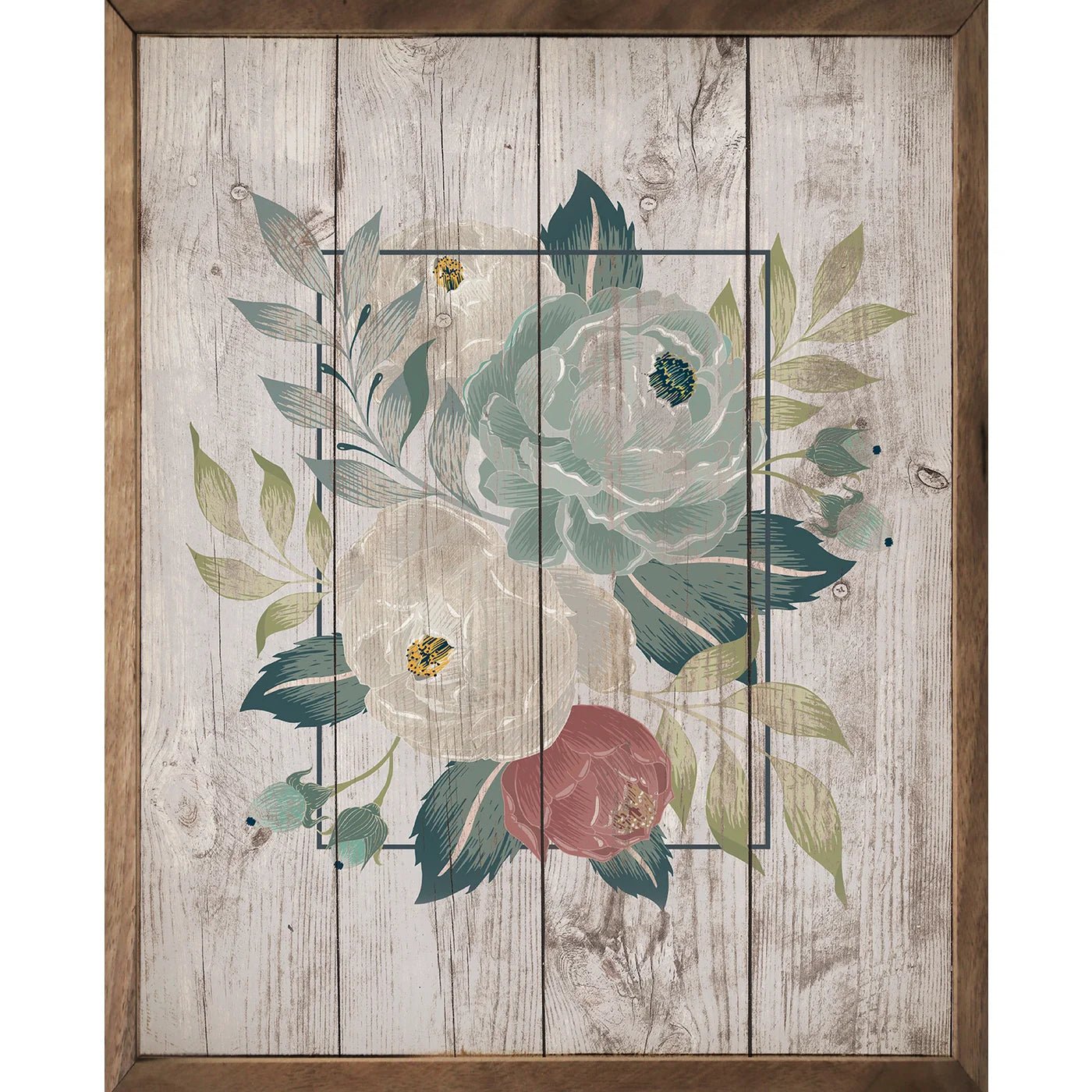 Brown and Green Floral Wood Framed Print - A Cottage in the City