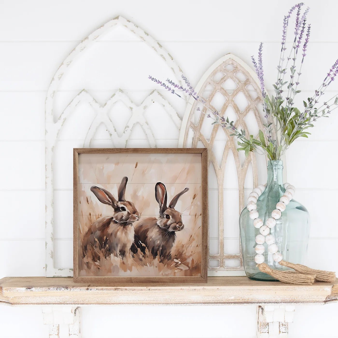 Brown Two Rabbits Wood Framed Print - A Cottage in the City