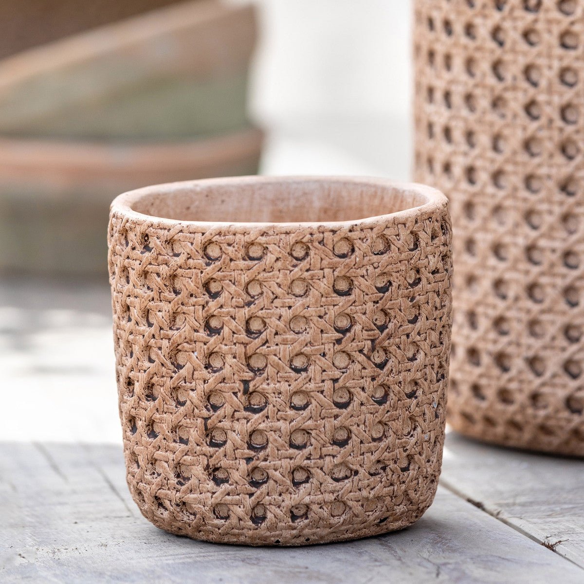 Cane Relief Pattern Cement Pot - A Cottage in the City