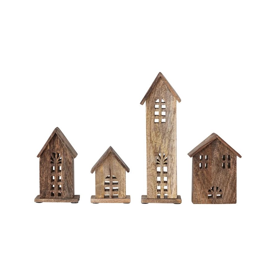 Carved Mango Wood Houses Set - A Cottage in the City