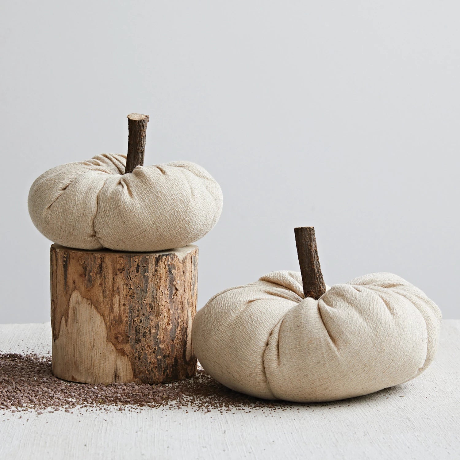 Nutmeg Fabric Pumpkin With Wood Stem