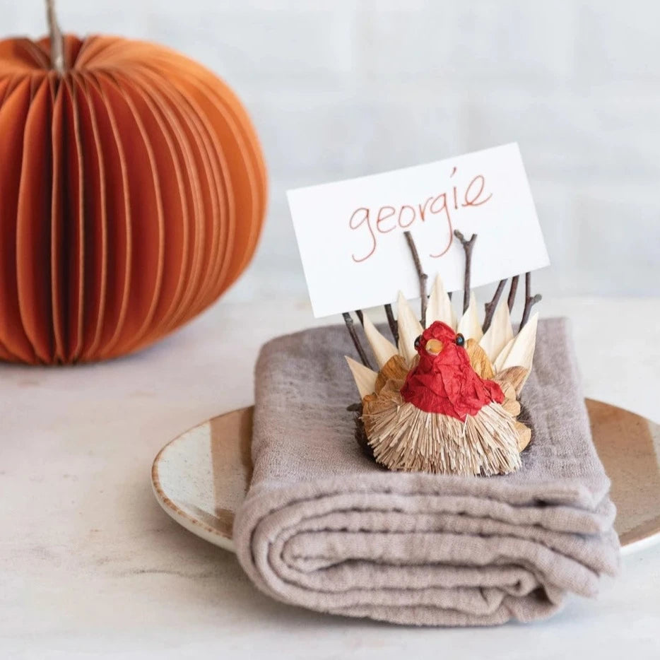 Dried Natural Corn Husk Turkey Place Card Holder Set