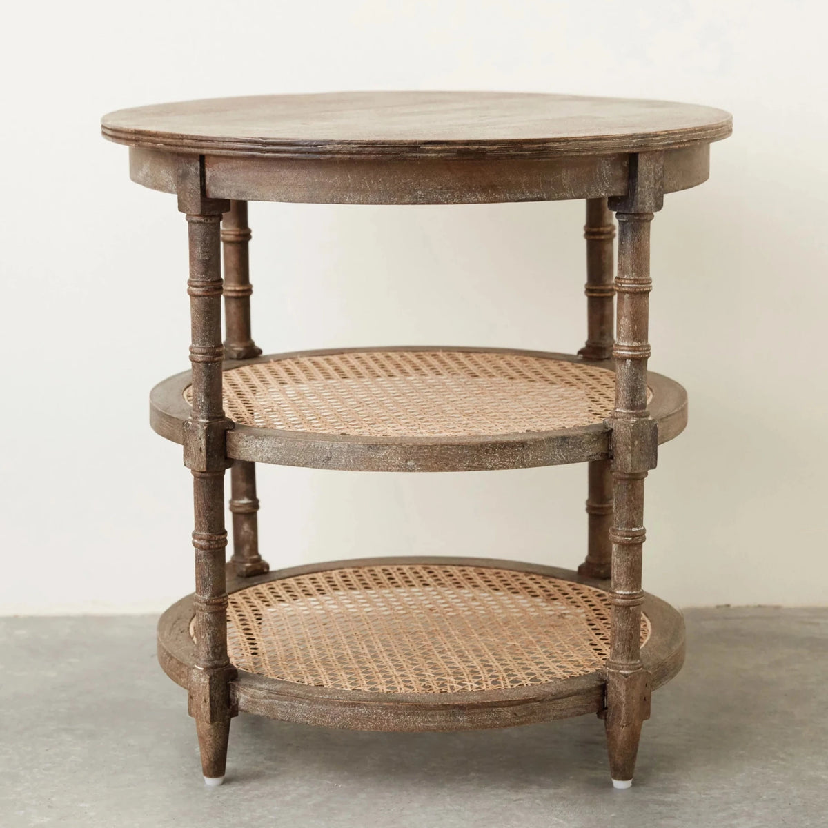 Mango Wood Table With Cane Shelves