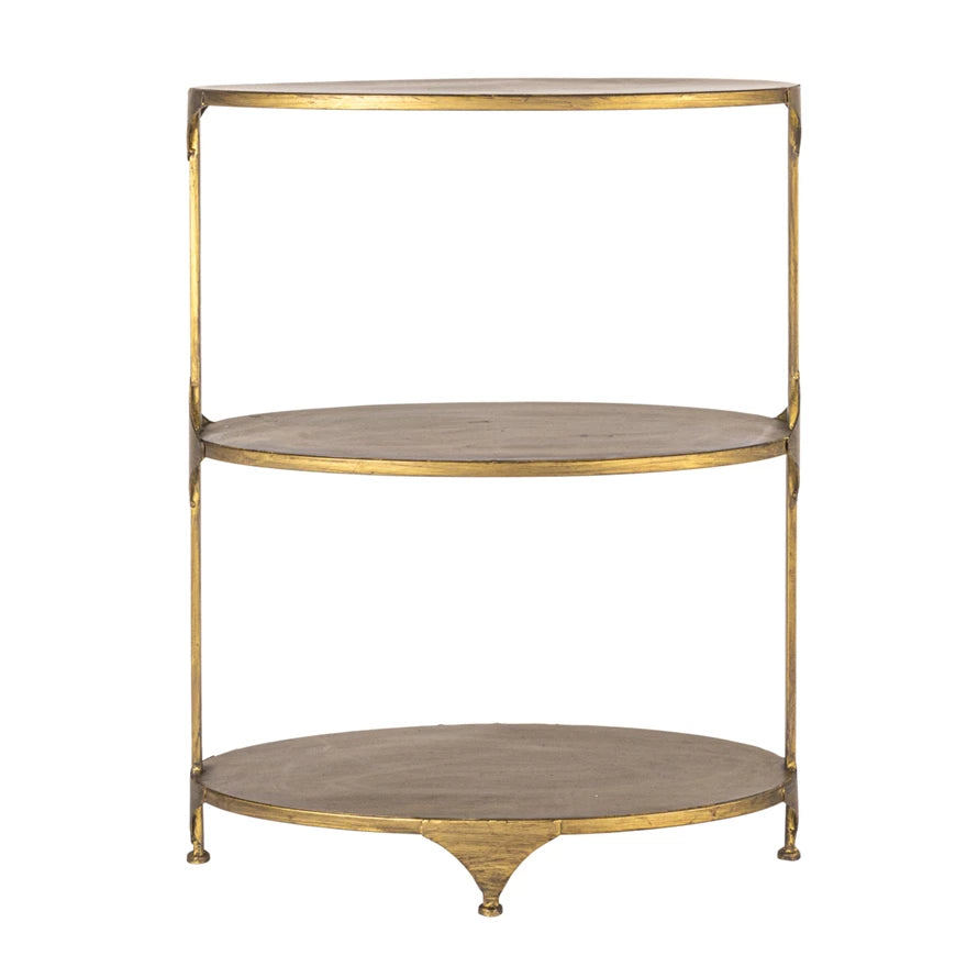 Antiqued Brass Oval Three Tier Table