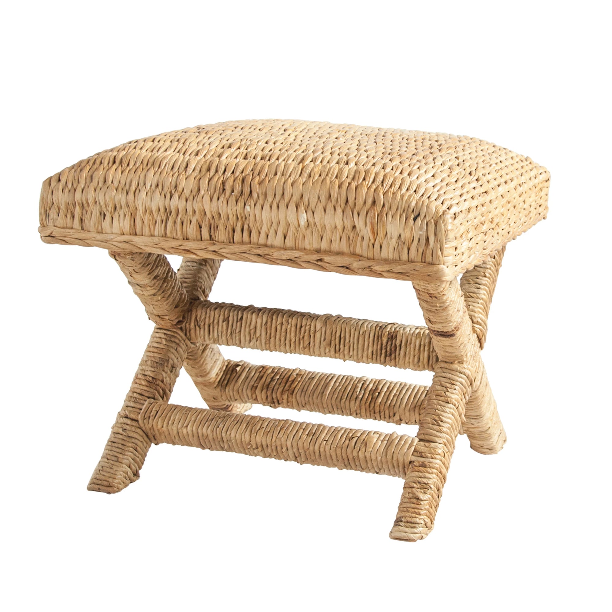 Woven Water Hyacinth & Wood Stool