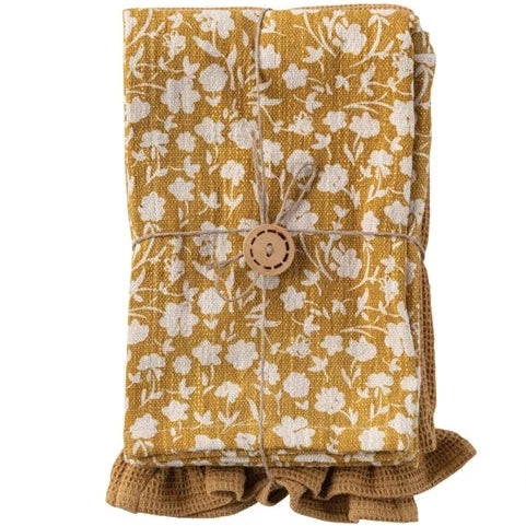 Cotton Slub Printed Waffle Tea Towel Set