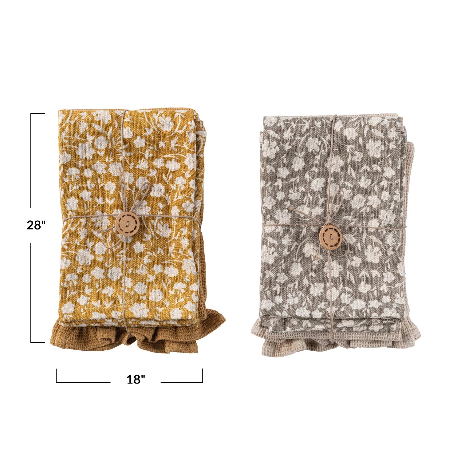 Cotton Slub Printed Waffle Tea Towel Set