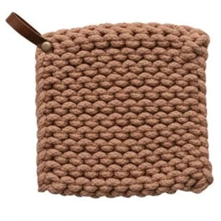 Muted Hues Crocheted Pot Holder With Leather Loop