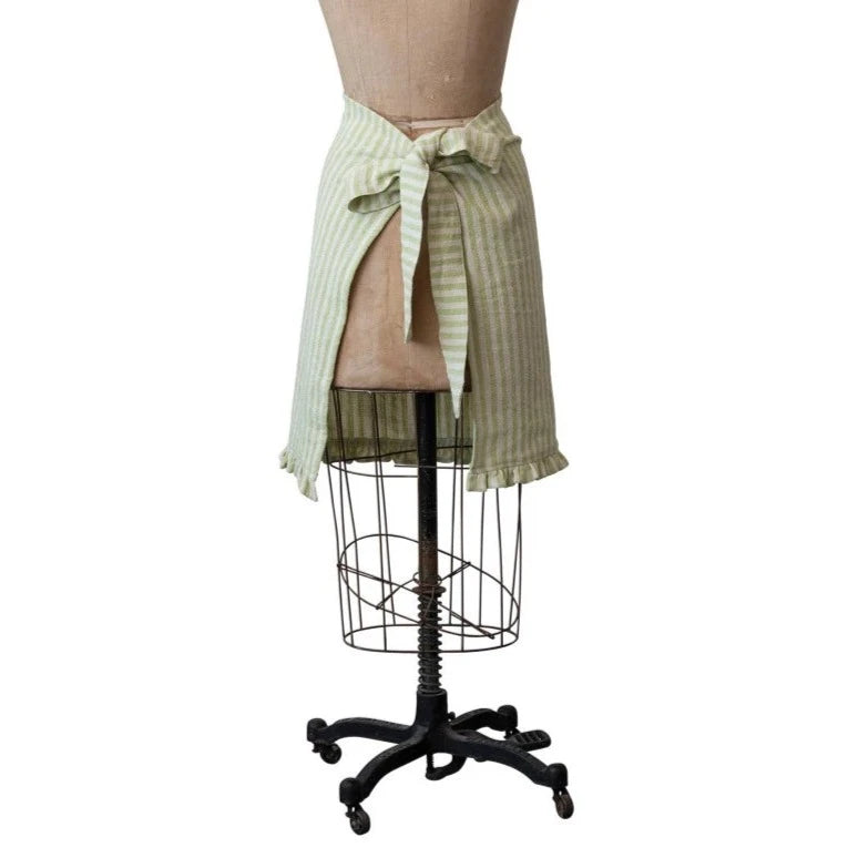 Green Striped Half Apron with Ruffle