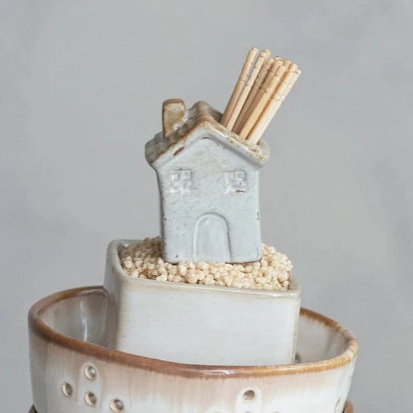 Stoneware House Shaped Toothpick Holder