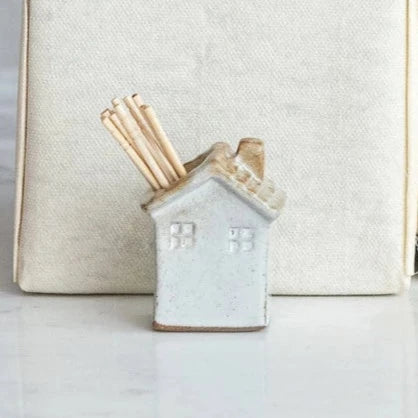 Stoneware House Shaped Toothpick Holder