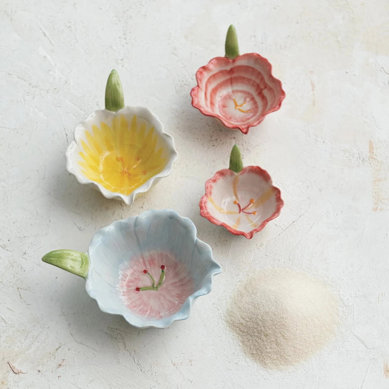 Hand Painted Stoneware Flower Shaped Prep Bowl Set