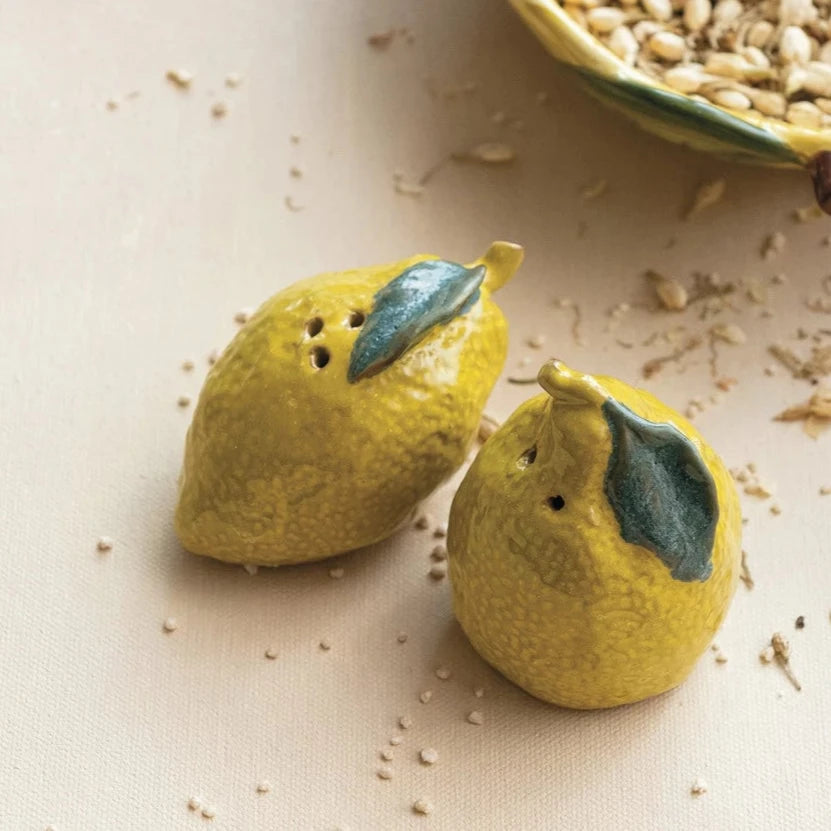 Hand Painted Lemon Shaped Salt &amp; Pepper Shakers