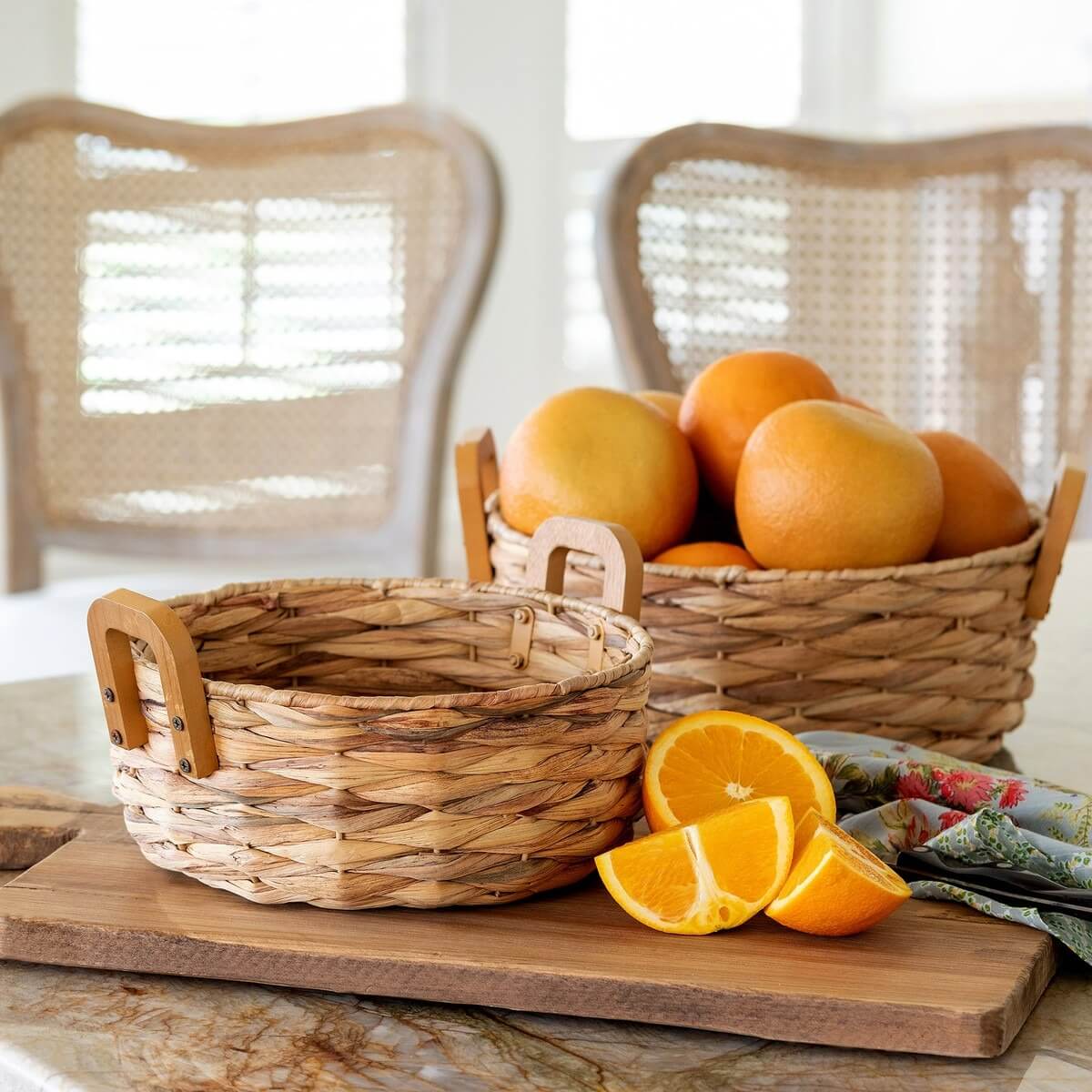 Woven Water Hyacinth Round Serving Basket Set