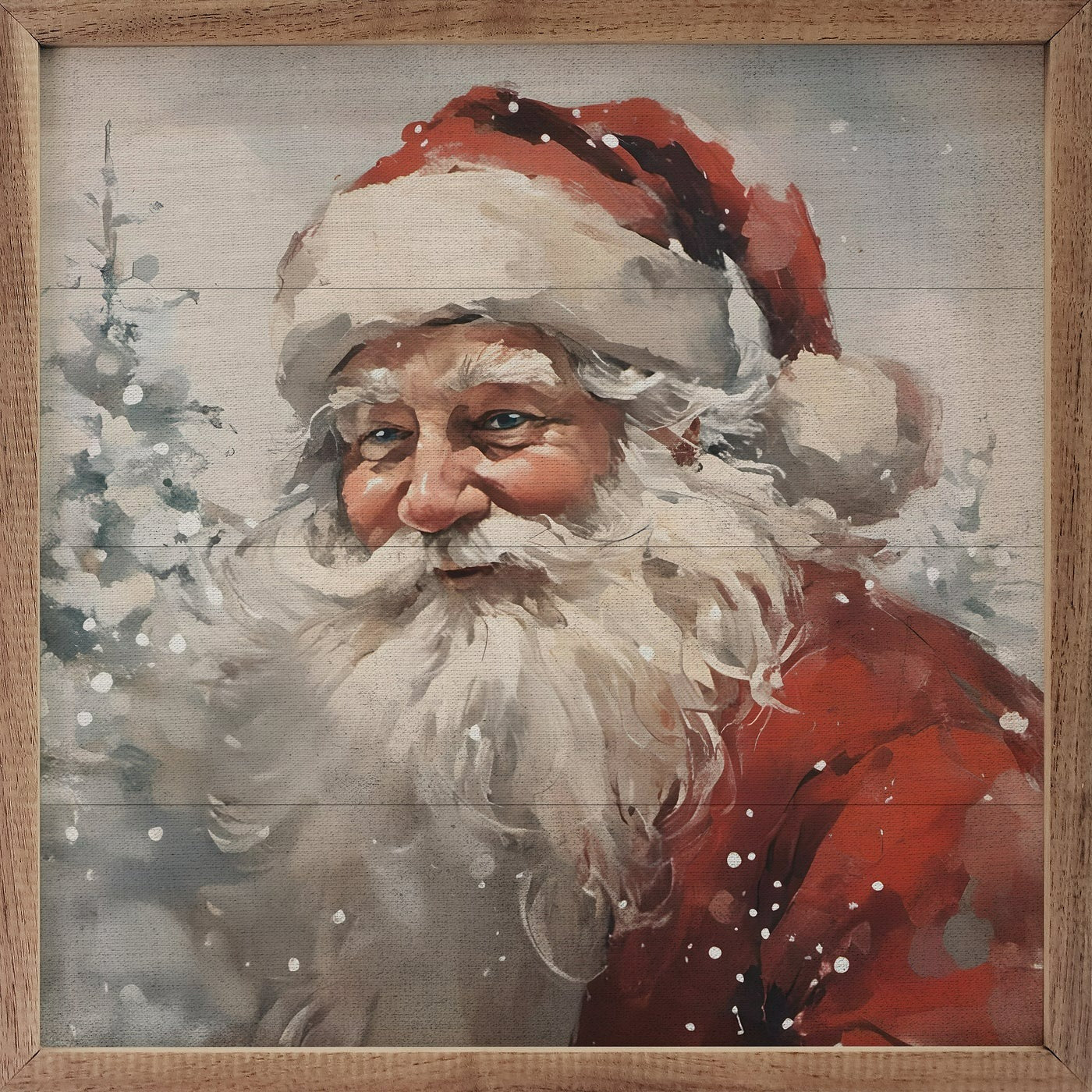 Snowy Santa Portrait Wood Framed Print