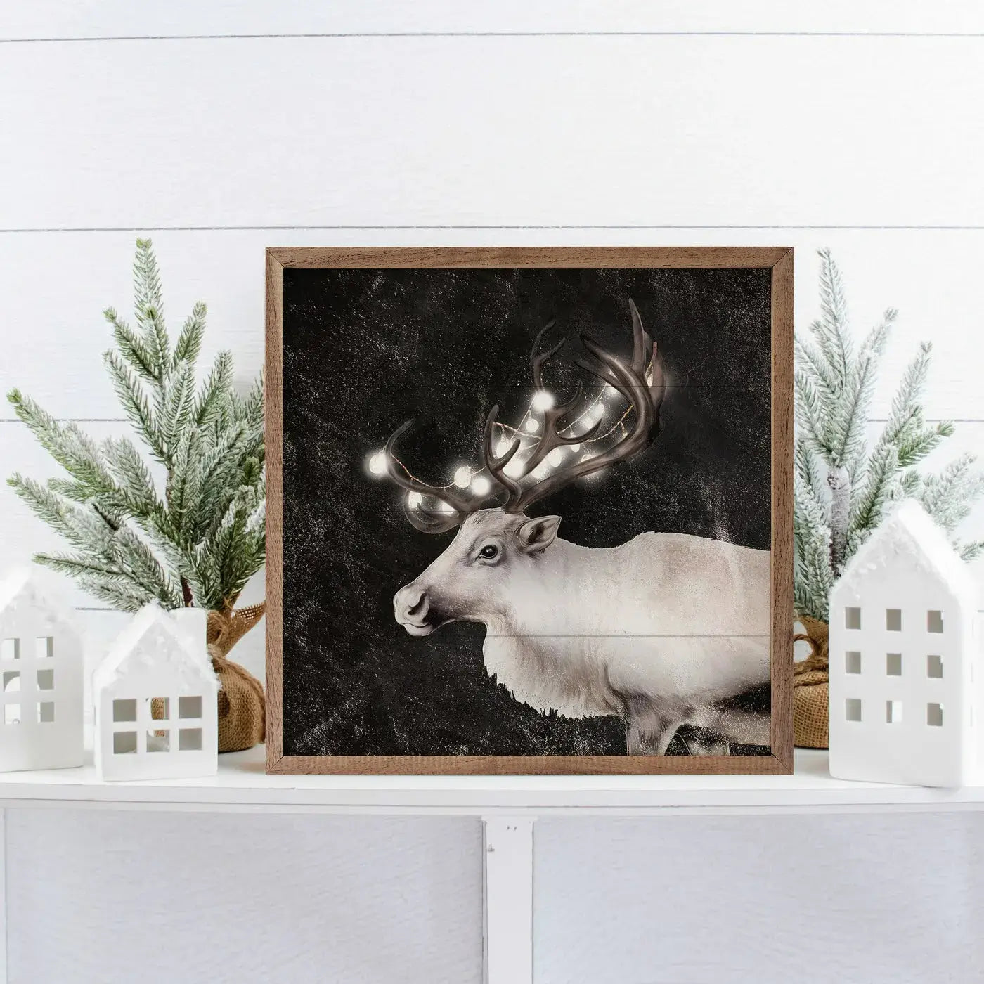 Glowing Reindeer Wood Framed Print