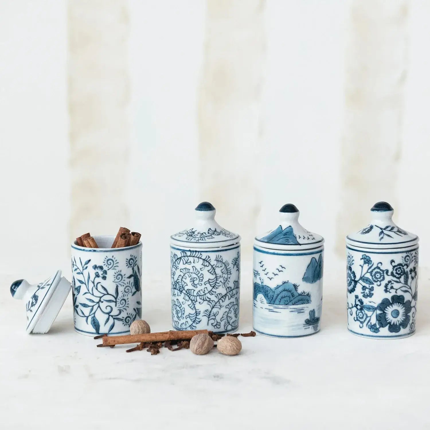 Hand Painted Stoneware Spice Jar Set