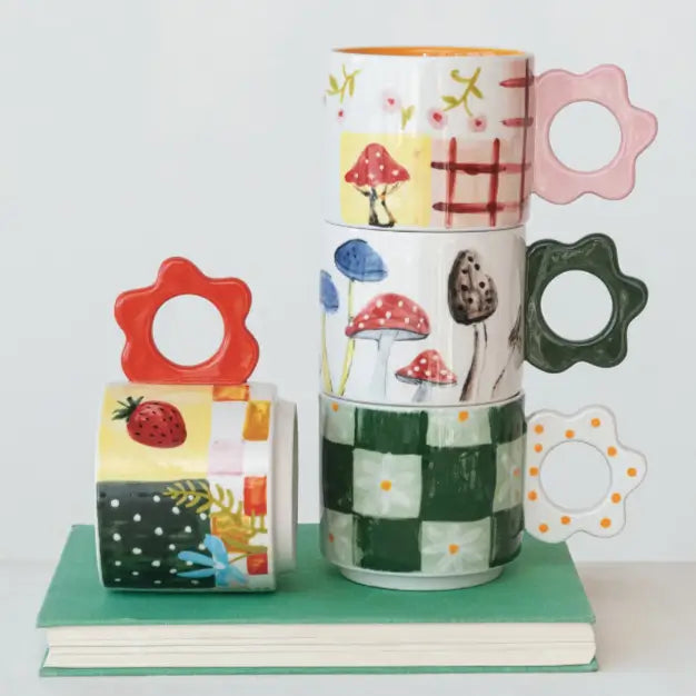 Hand Painted Whimsical Flower Mug Set