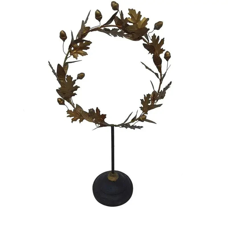 French Wire Gold Acorn Wreath On Stand