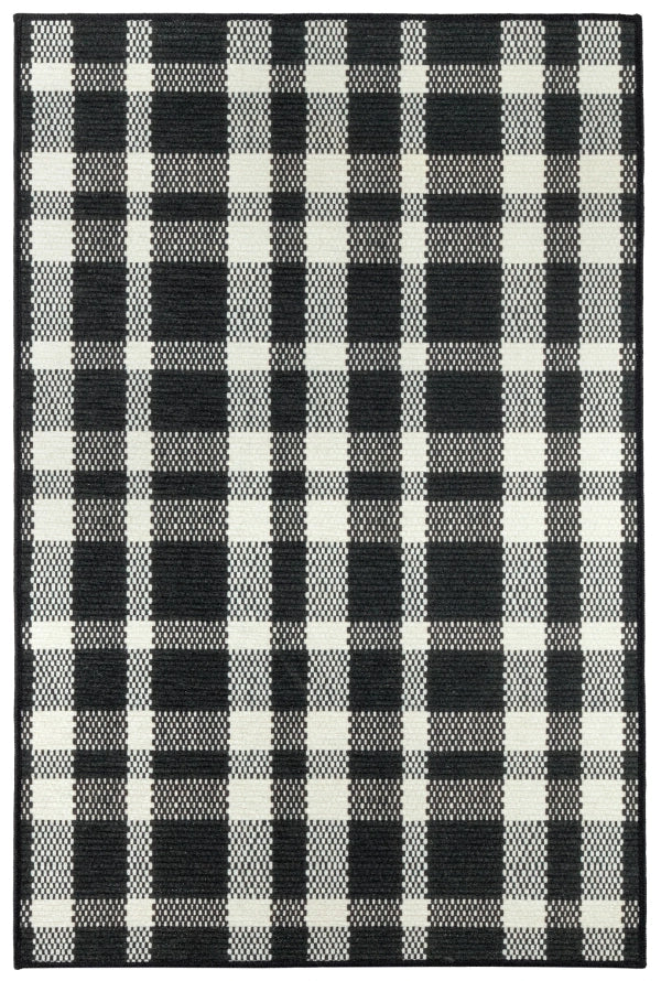 Houston Plaid Black Machine Washable Rug