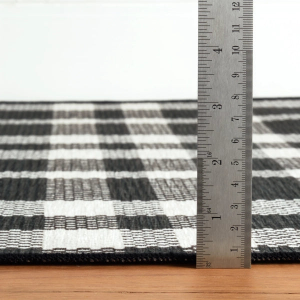 Houston Plaid Black Machine Washable Rug