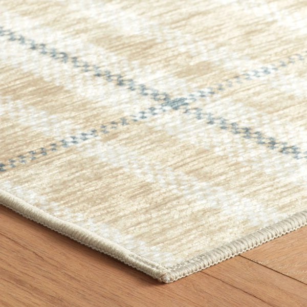 Hallie Plaid Khaki Machine Washable Rug