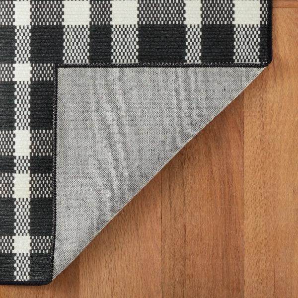 Houston Plaid Black Machine Washable Rug