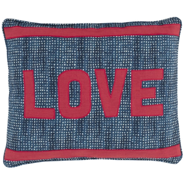 Pine Cone Hill Love Resist Applique Indigo Decorative Pillow