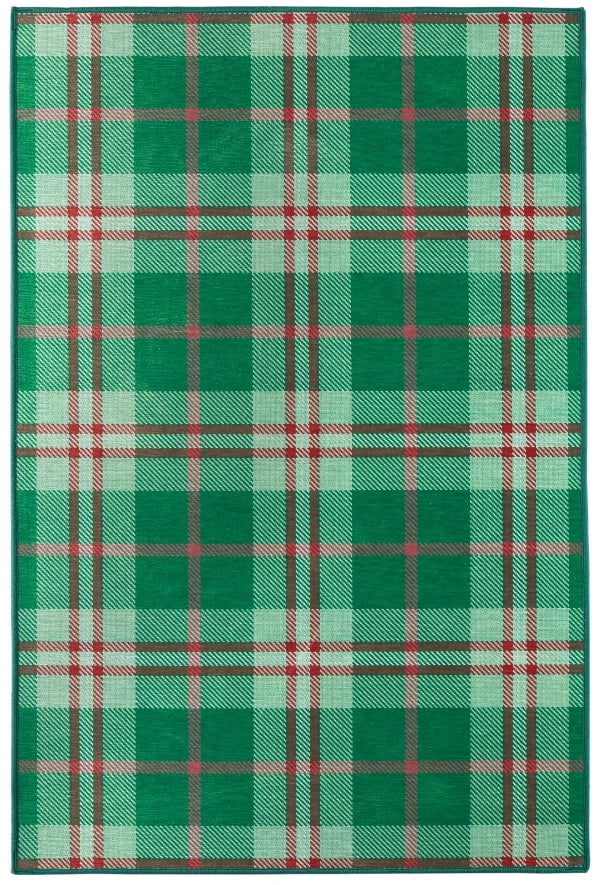 Jolly Plaid Green Machine Washable Rug