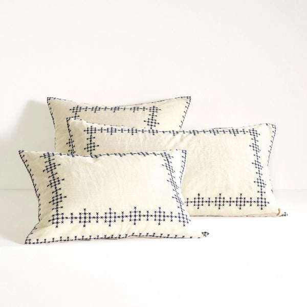 Pine Cone Hill Cross-Stitch Linen Navy Sham