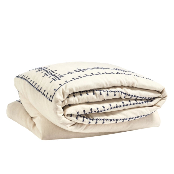 Pine Cone Hill Cross-Stitch Linen Navy Duvet Cover