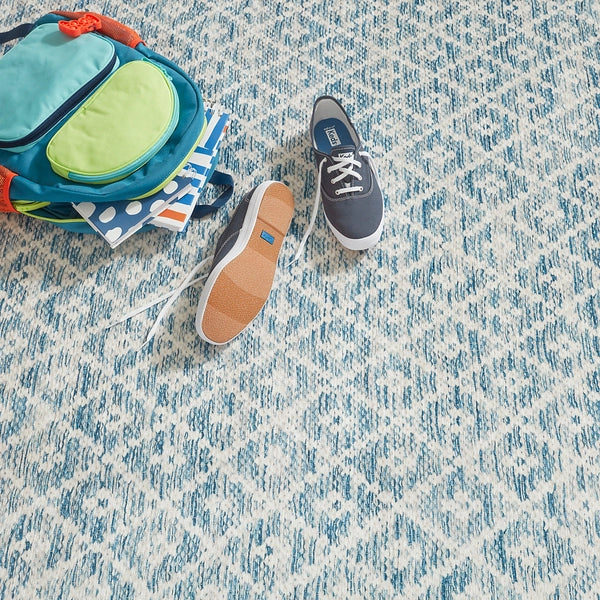 Melange Diamond Blue Machine Washable Rug