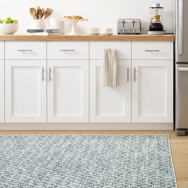 Melange Diamond Blue Machine Washable Rug