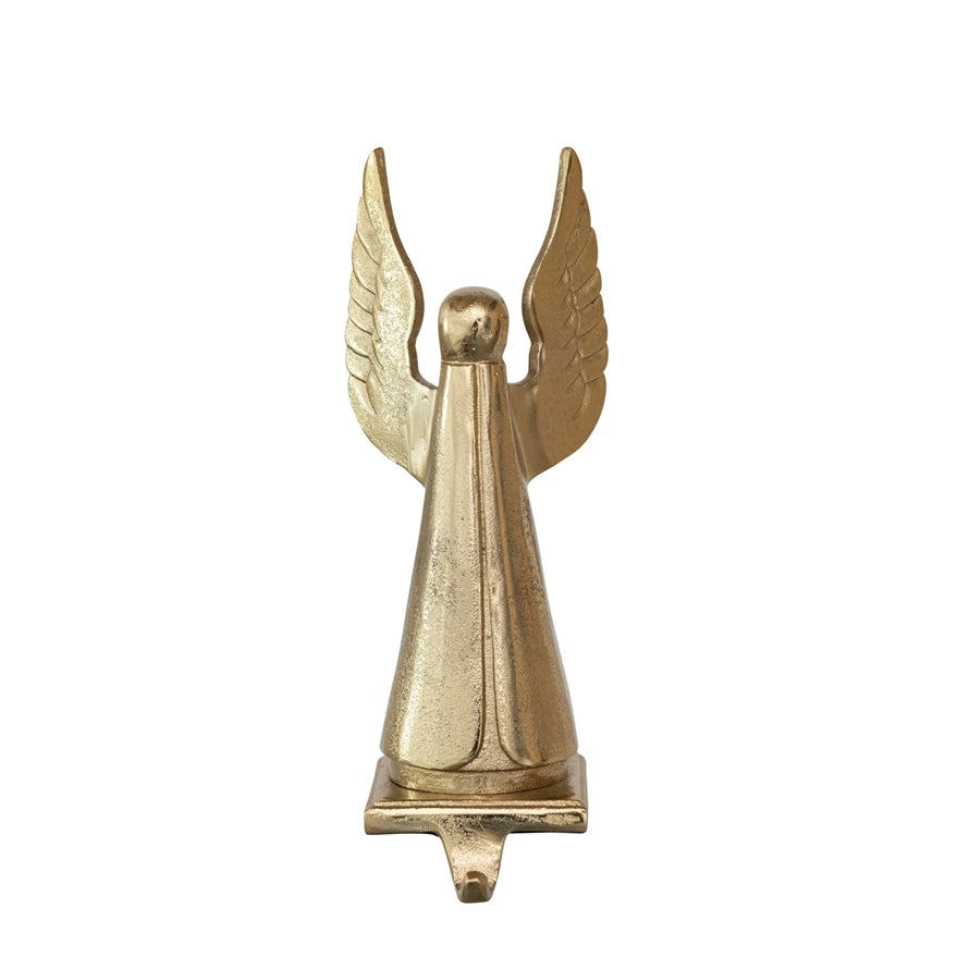 Gold Cast Aluminum Angel Stocking Holder