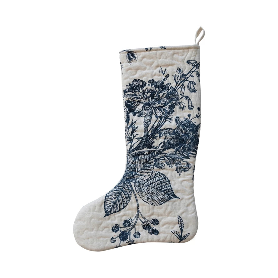 Quilted Blue Botanical Print Stocking