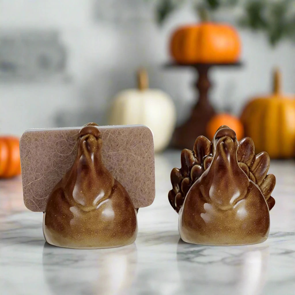 Stoneware Turkey Shaped Sponge Holder Set