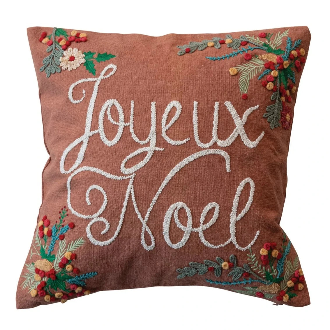 Embroidered Botanicals Joyeux Noel Pillow