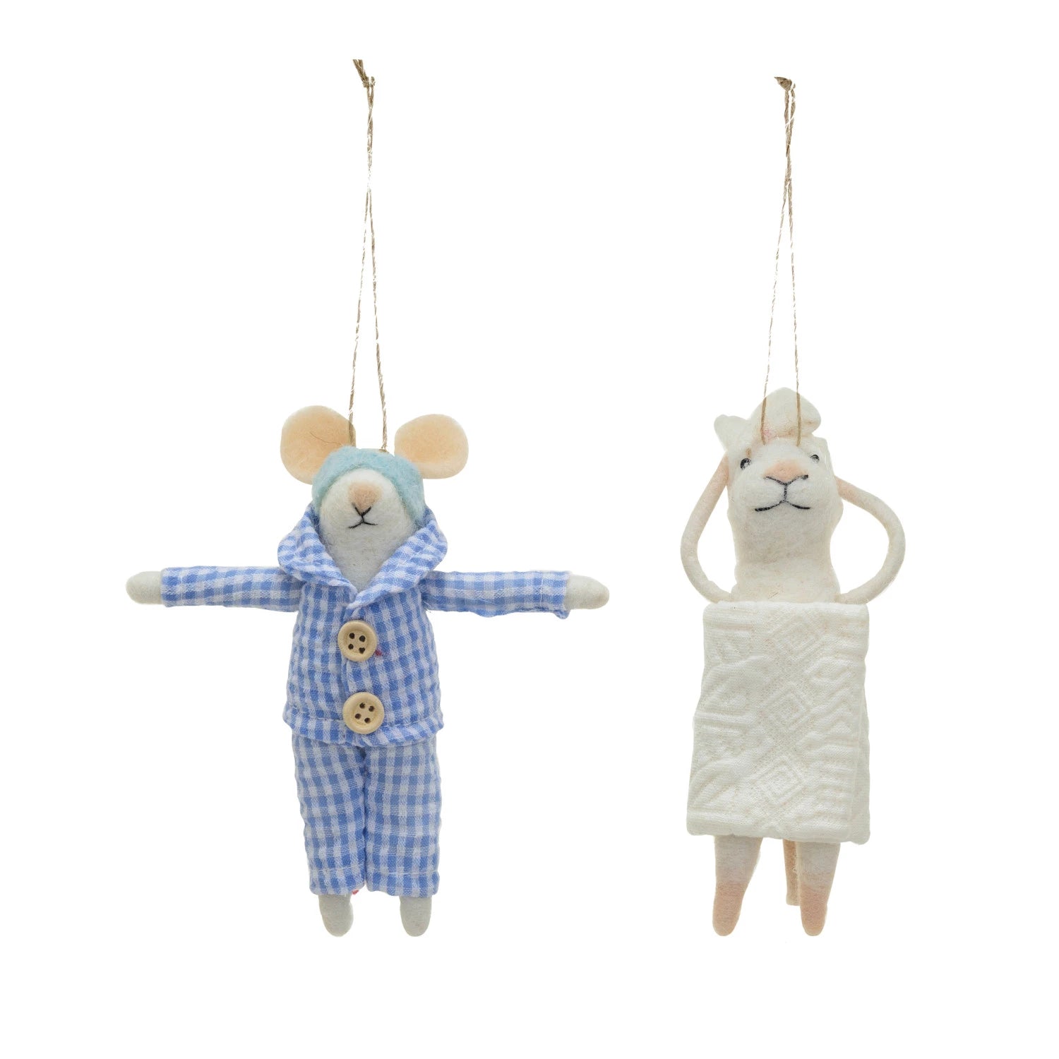 Wool Felt Mouse In Pajamas & Towel Ornament