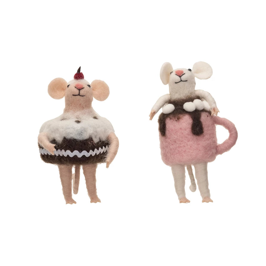 Wool Felt Mouse In Cake & Cocoa Mug Outfit