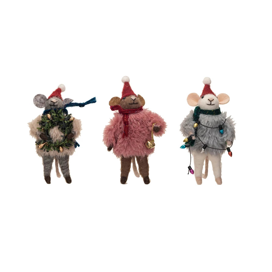 Wool Felt Mouse With Faux Fur Sweater