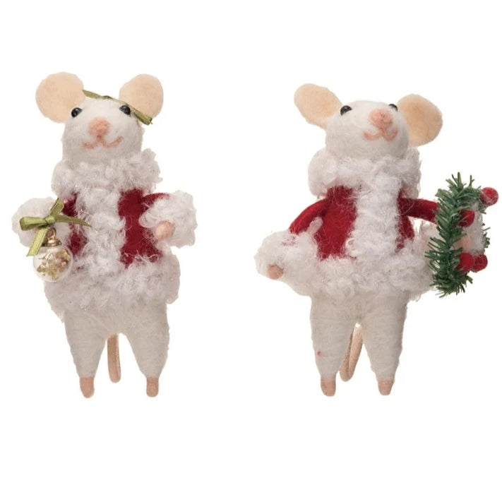 Wool Felt Mouse In Santa Outfit