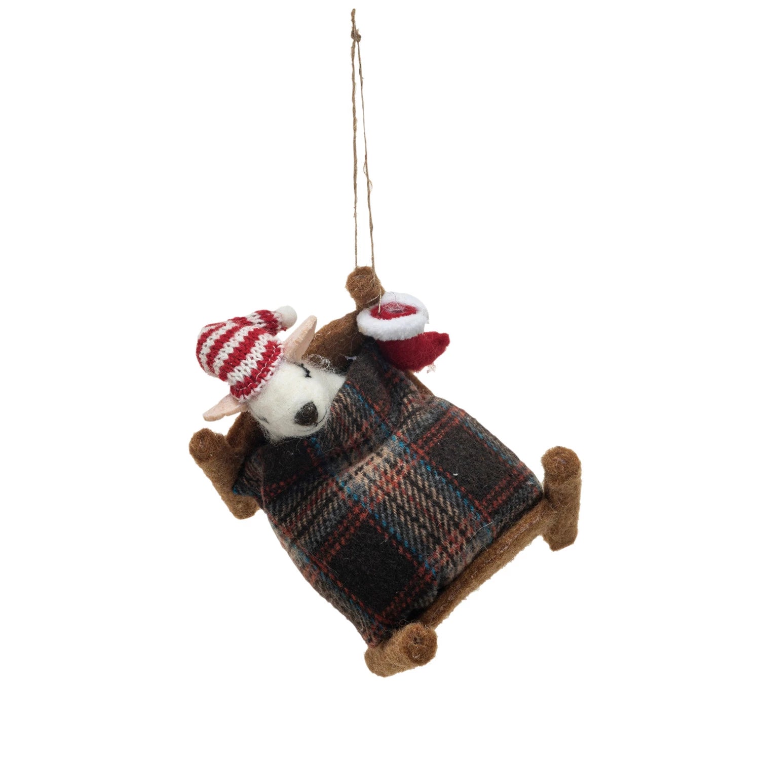 Wool Felt Mouse Nestled In Bed Ornament