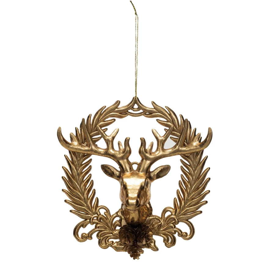 Gold Finish Wreath With Deer Ornament