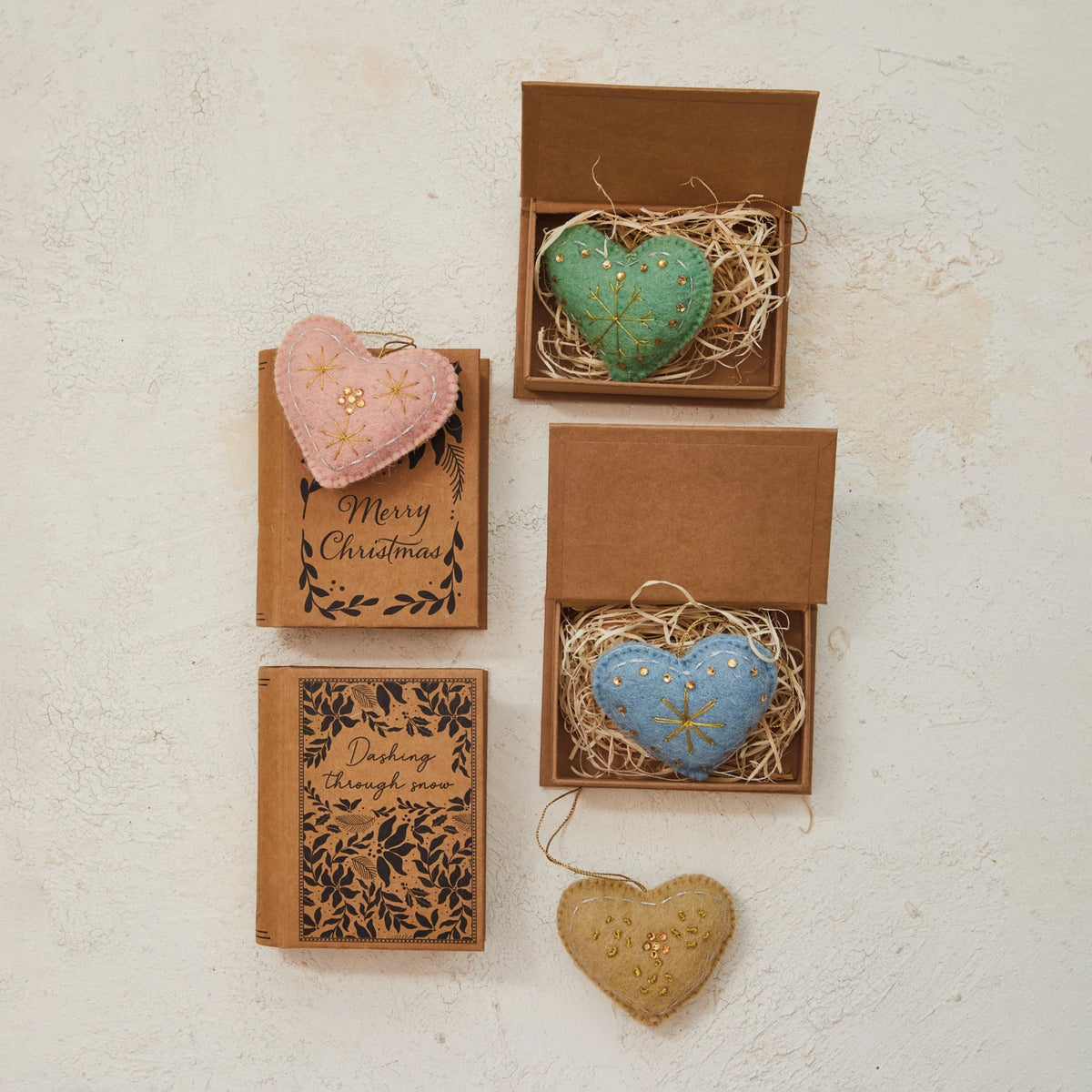 Felt Heart in Printed Book Shaped Box Ornament