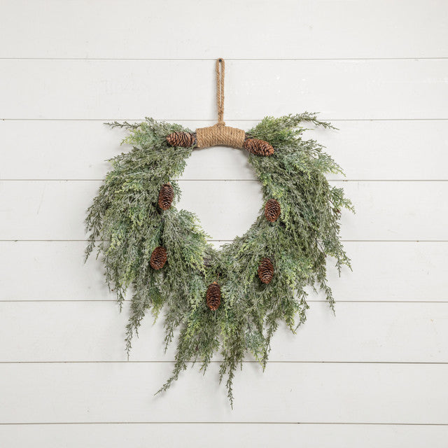 Dark Green Iced Cedar Hanging Wreath