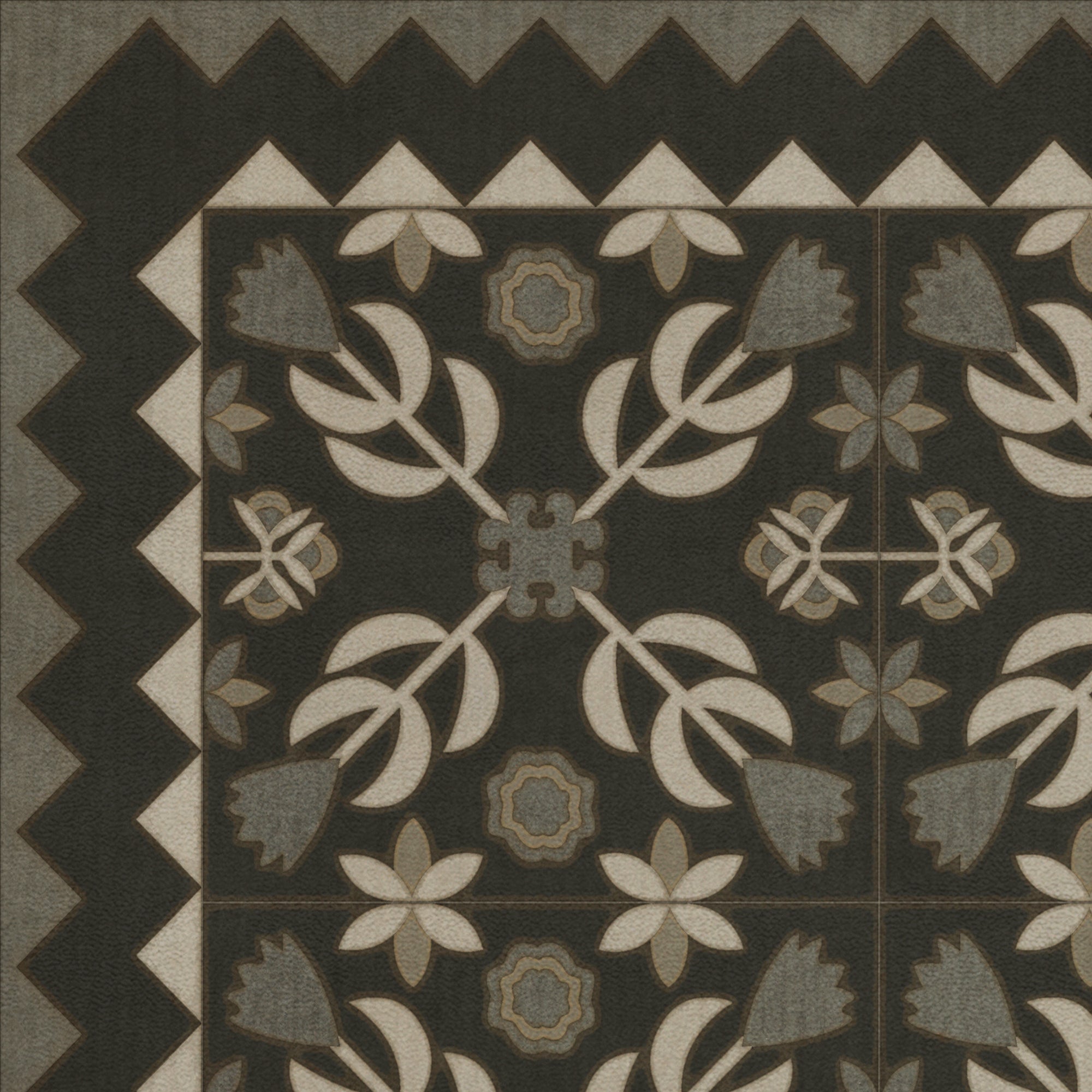 Folk Art Museum Floral Quilt Awake At Night Vinyl Floor Cloth